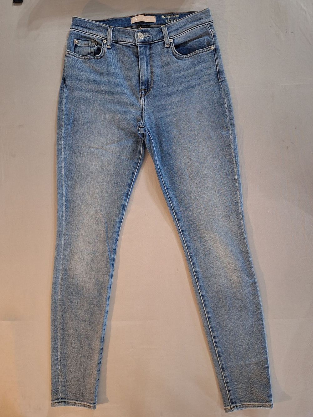 7 For All Mankind Lux Vintage High Rise Light Blue Skinny Jeans - Stretch Denim
